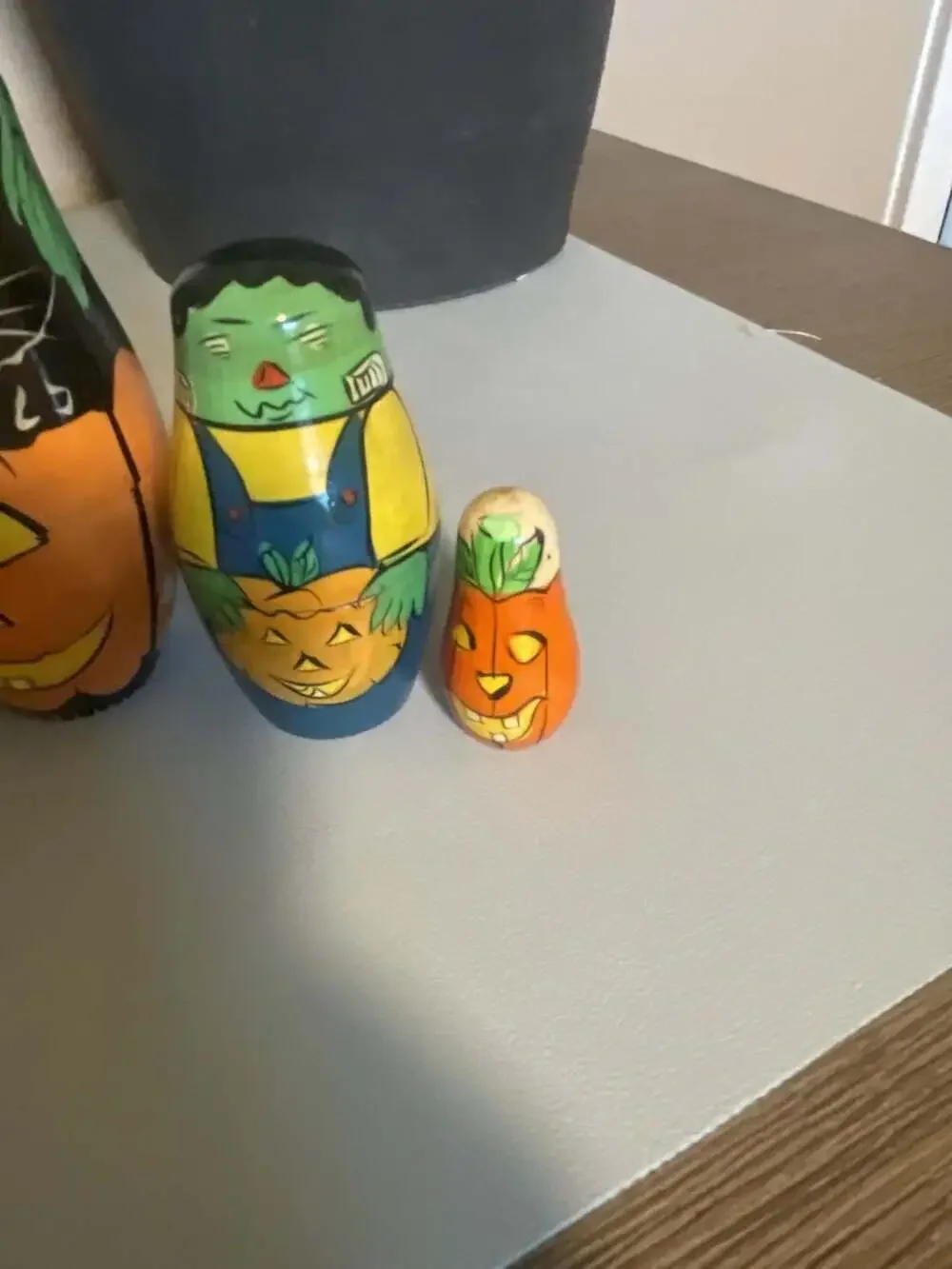 Russian Matryoshka Wooden Nesting Dolls Halloween Witch Cat Monster 4-Piece